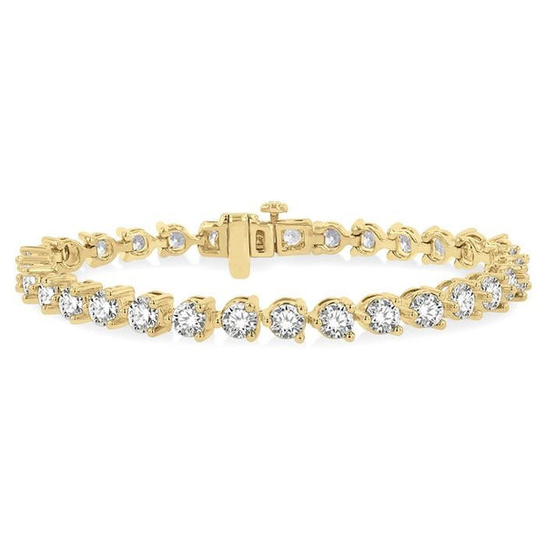 9 Ctw 3 Prong Round Cut Diamond Tennis Bracelet in 14K Yellow Gold