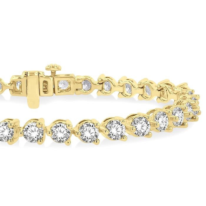 9 Ctw 3 Prong Round Cut Diamond Tennis Bracelet in 14K Yellow Gold