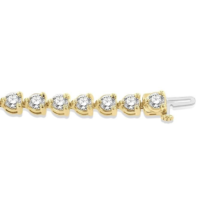 9 Ctw 3 Prong Round Cut Diamond Tennis Bracelet in 14K Yellow Gold