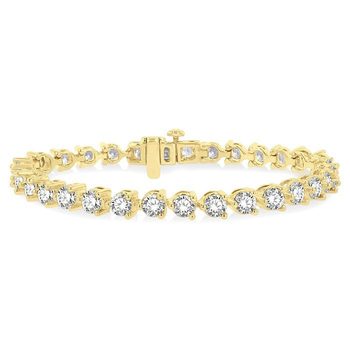 9 Ctw Round Cut Diamond 3-Prong Tennis Bracelet in 14K Yellow Gold