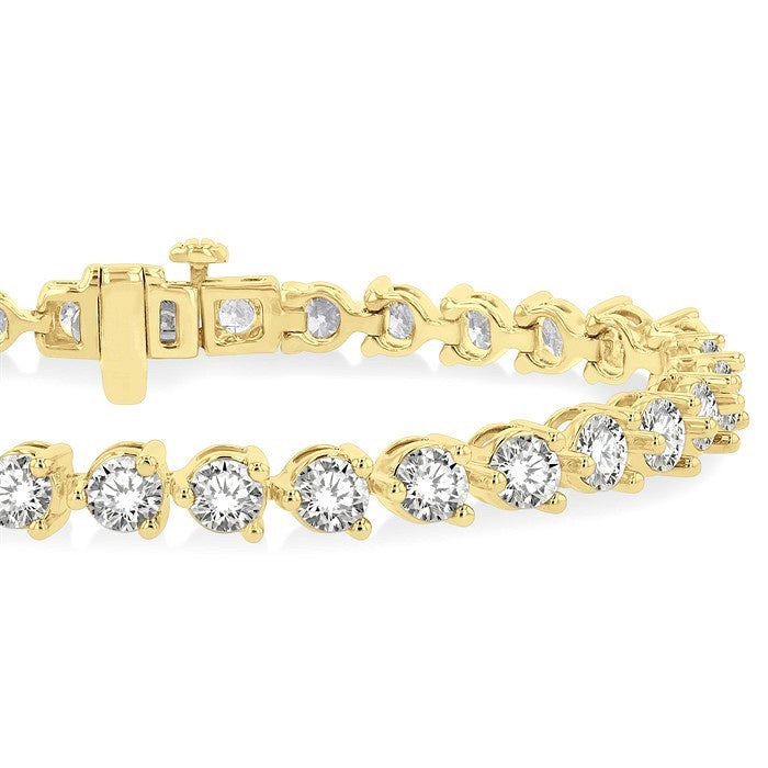 9 Ctw Round Cut Diamond 3-Prong Tennis Bracelet in 14K Yellow Gold