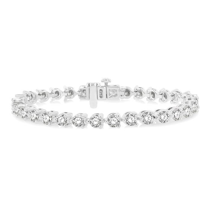 10 Ctw 3 Prong Round Cut Diamond Tennis Bracelet in 14K White Gold
