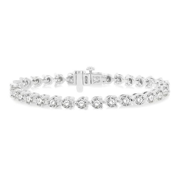 10 Ctw 3 Prong Round Cut Diamond Tennis Bracelet in 14K White Gold
