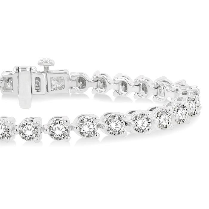 10 Ctw 3 Prong Round Cut Diamond Tennis Bracelet in 14K White Gold