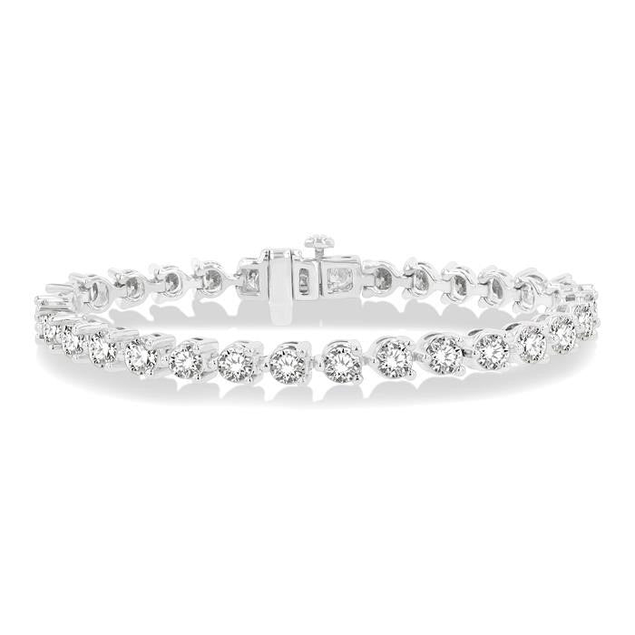 10 Ctw 3 Prong Round Cut Diamond Tennis Bracelet in 14K White Gold