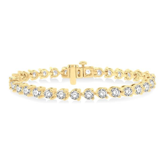 10 Ctw 3 Prong Round Cut Diamond Tennis Bracelet in 14K Yellow Gold