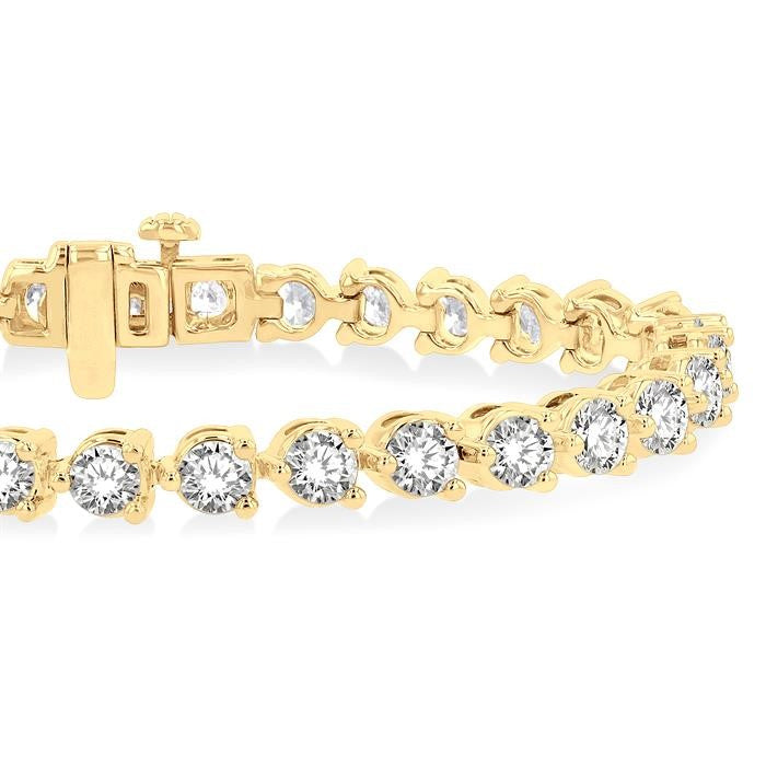 10 Ctw 3 Prong Round Cut Diamond Tennis Bracelet in 14K Yellow Gold