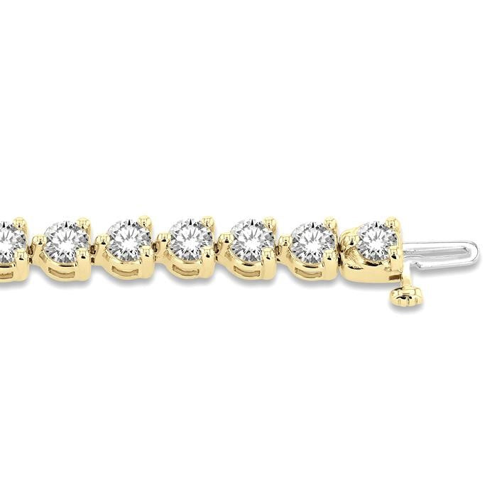 10 Ctw 3 Prong Round Cut Diamond Tennis Bracelet in 14K Yellow Gold