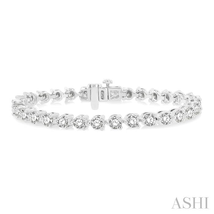 10 Ctw 3 Prong Round Cut Diamond Tennis Bracelet in 14K White Gold