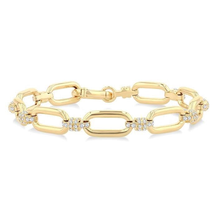 1 1/10 Ctw Round Cut Diamond Paperclip Link Aeris Gold Fashion Bracelet in 14K Yellow Gold