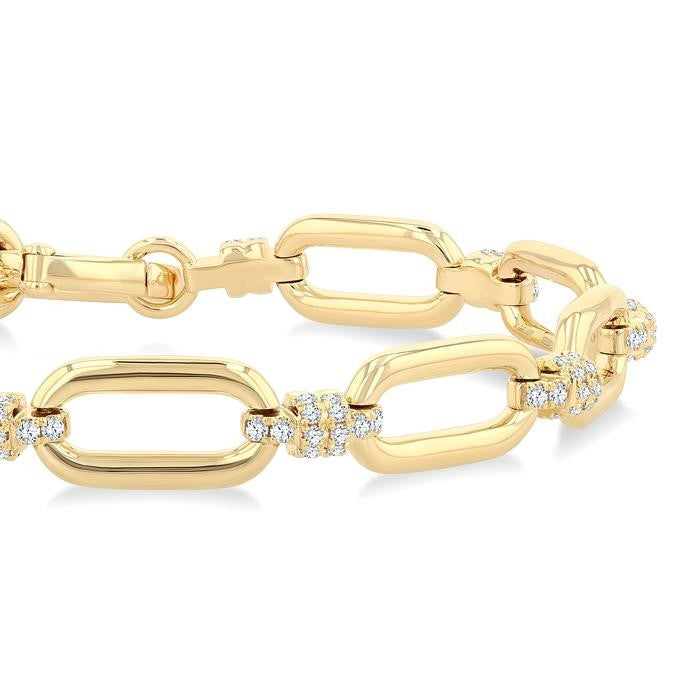 1 1/10 Ctw Round Cut Diamond Paperclip Link Aeris Gold Fashion Bracelet in 14K Yellow Gold