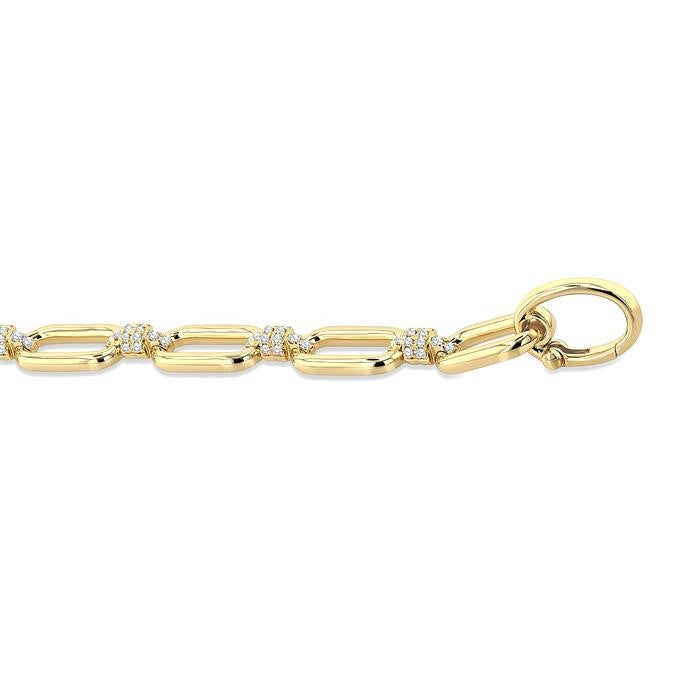 1 1/10 Ctw Round Cut Diamond Paperclip Link Aeris Gold Fashion Bracelet in 14K Yellow Gold