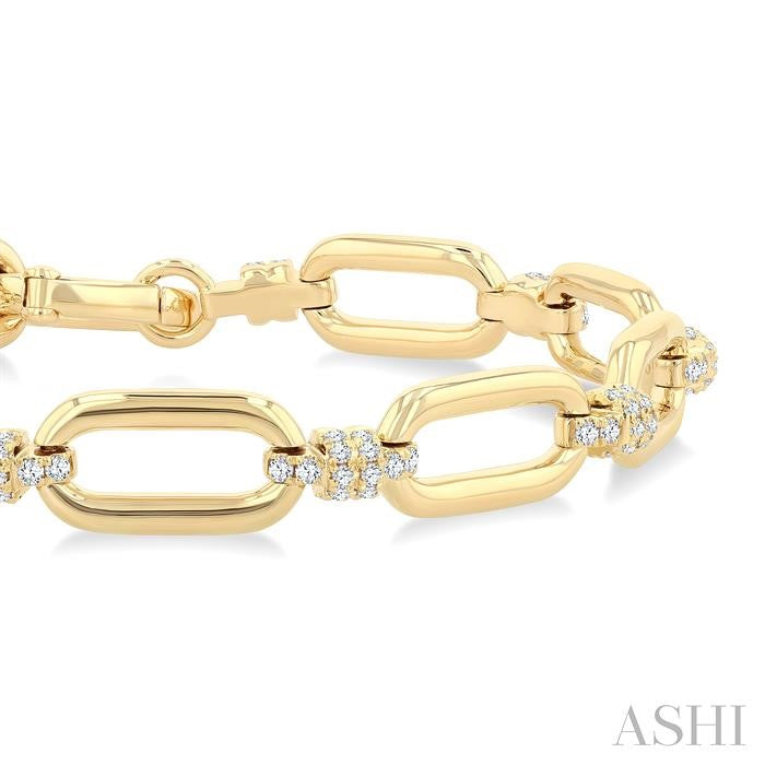1 1/10 Ctw Round Cut Diamond Paperclip Link Aeris Gold Fashion Bracelet in 14K Yellow Gold