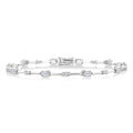 1 1/3 Ctw Bezel Set Emerald and Round Cut Diamond Bar Link Bracelet in 14K White Gold