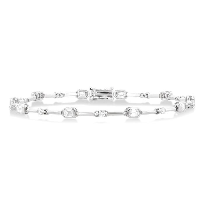 Emerald Shape Bezel Set Diamond Bracelet