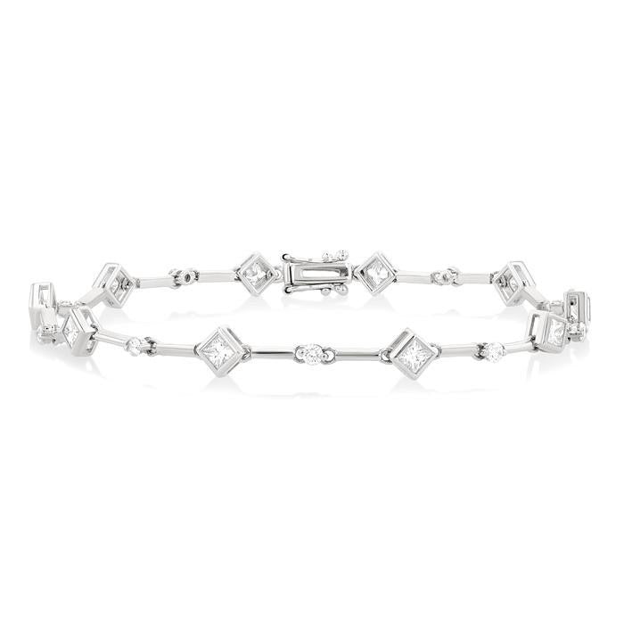 Princess Shape Bezel Set Diamond Bracelet