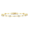 1 1/3 Ctw Bezel Set Emerald and Round Cut Diamond Bar Link Bracelet in 14K Yellow Gold
