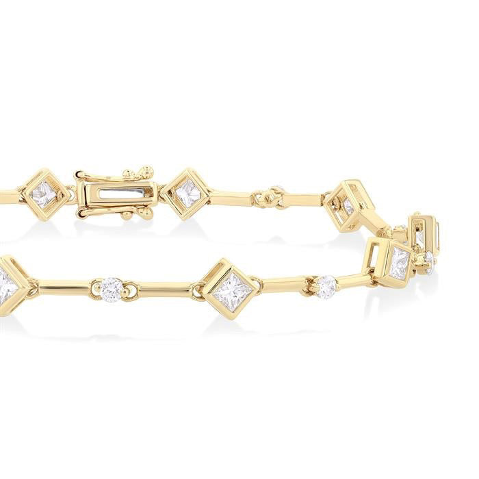 Princess Shape Bezel Set Diamond Bracelet
