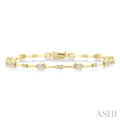 1 1/3 Ctw Bezel Set Emerald and Round Cut Diamond Bar Link Bracelet in 14K Yellow Gold