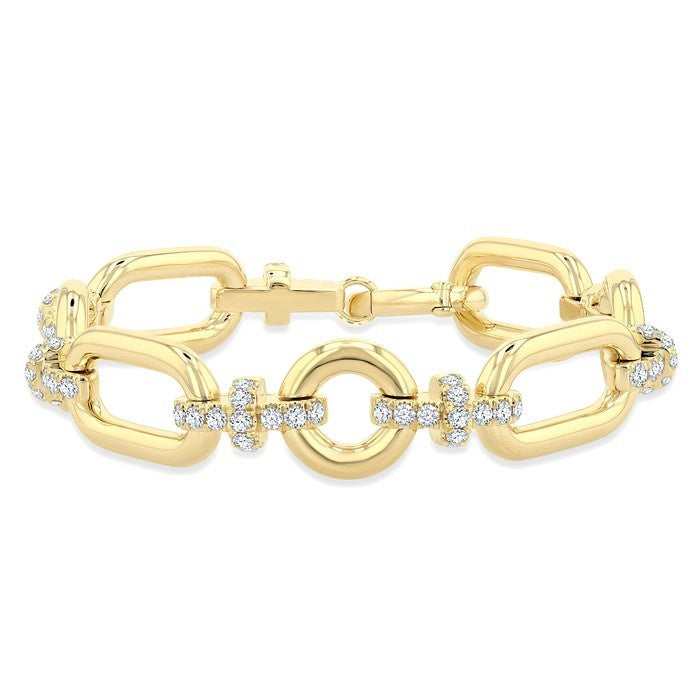 2 5/8 Ctw Round Cut Diamond Open Window Bold Link Aeris Gold Fashion Bracelet in 14K Yellow Gold