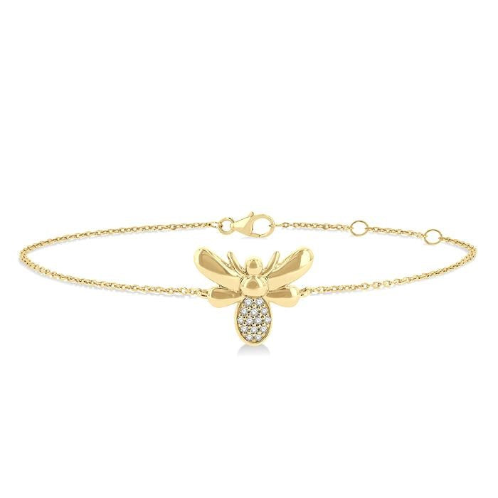 1/20 Ctw Petite Bumble Bee Round Cut Diamond Fashion Bracelet in 10K Yellow Gold