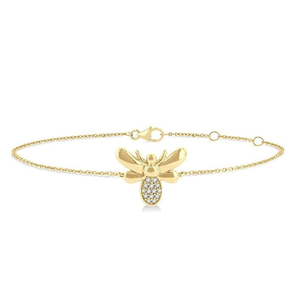 1/20 Ctw Petite Bumble Bee Round Cut Diamond Fashion Bracelet in 10K Yellow Gold
