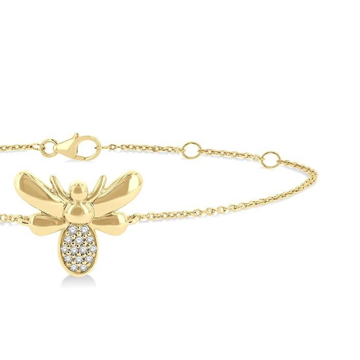 1/20 Ctw Petite Bumble Bee Round Cut Diamond Fashion Bracelet in 10K Yellow Gold