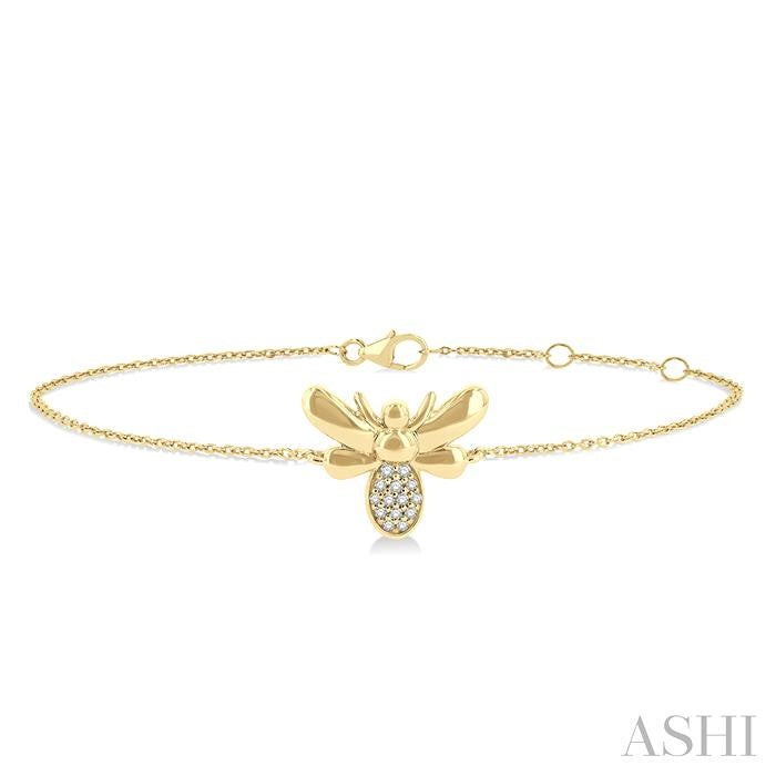 1/20 Ctw Petite Bumble Bee Round Cut Diamond Fashion Bracelet in 10K Yellow Gold
