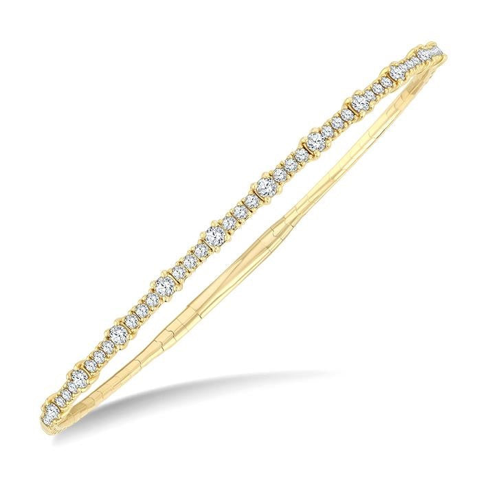 1 Ctw Halfway Prong Set Round Cut Diamond Flex Bangle in 14K Yellow Gold