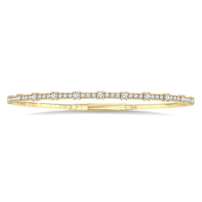 1 Ctw Halfway Prong Set Round Cut Diamond Flex Bangle in 14K Yellow Gold