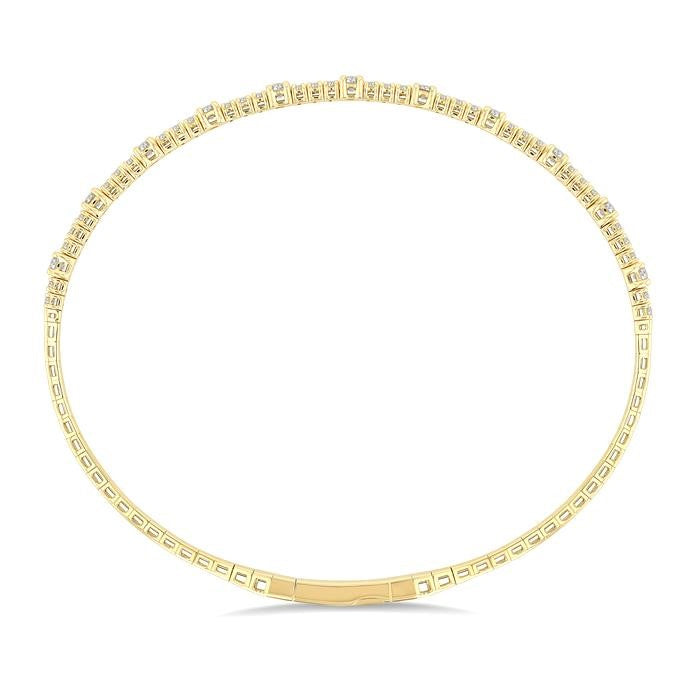 1 Ctw Halfway Prong Set Round Cut Diamond Flex Bangle in 14K Yellow Gold