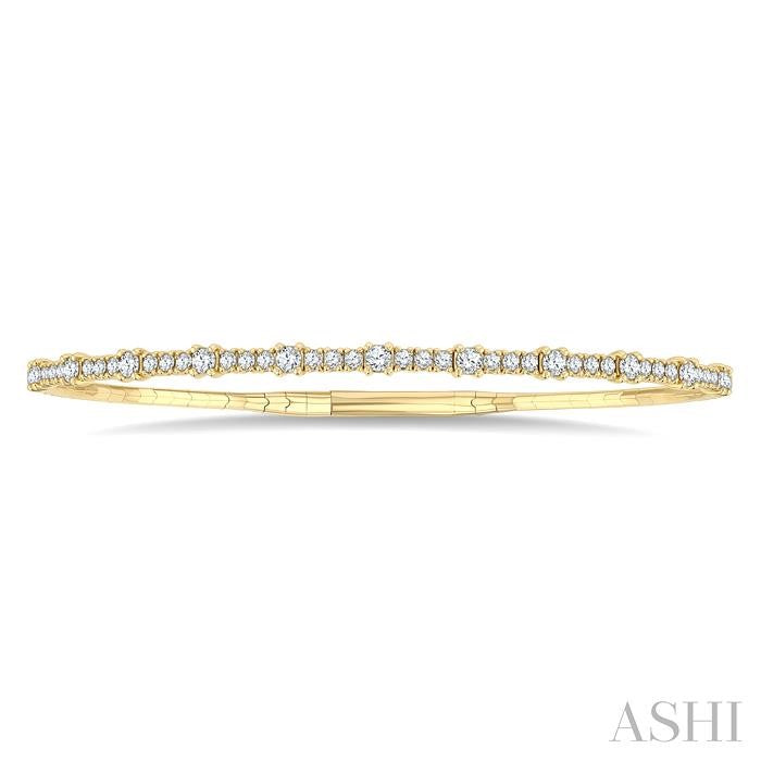 1 Ctw Halfway Prong Set Round Cut Diamond Flex Bangle in 14K Yellow Gold