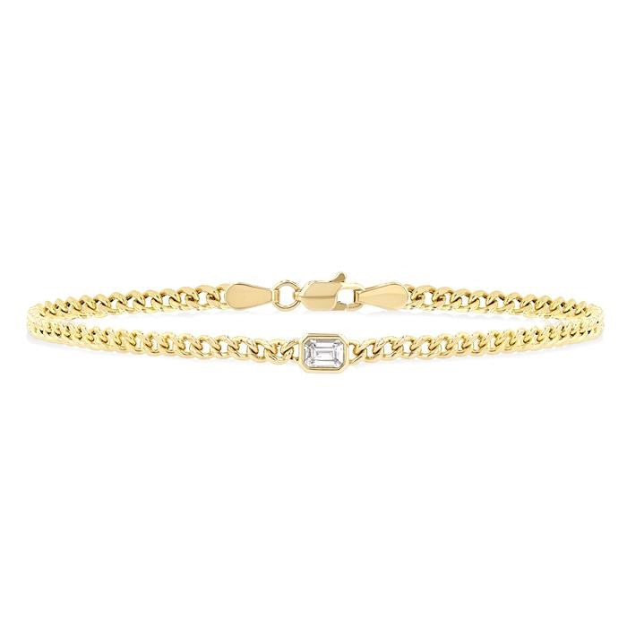 1/4 Ctw Emerald Cut Diamond Curb Link Bracelet in 14K Yellow Gold