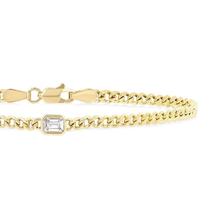 1/4 Ctw Emerald Cut Diamond Curb Link Bracelet in 14K Yellow Gold