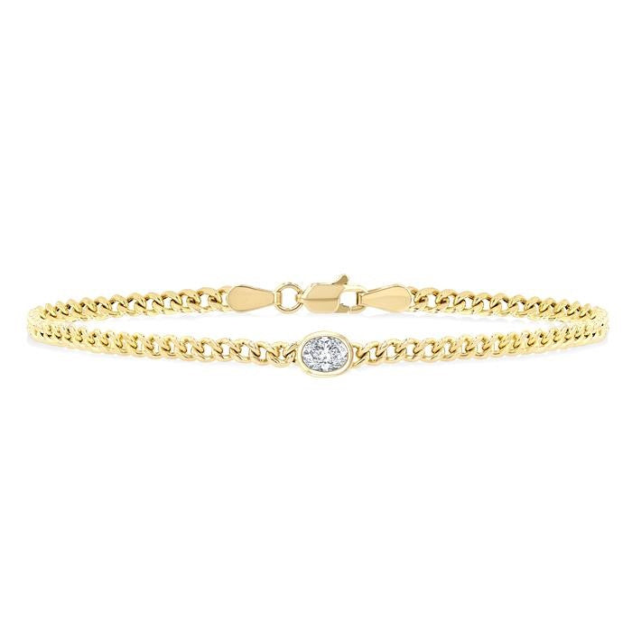 1/4 Ctw Bezel Set Oval Cut Diamond Curb Link Fashion Bracelet in 14K Yellow Gold
