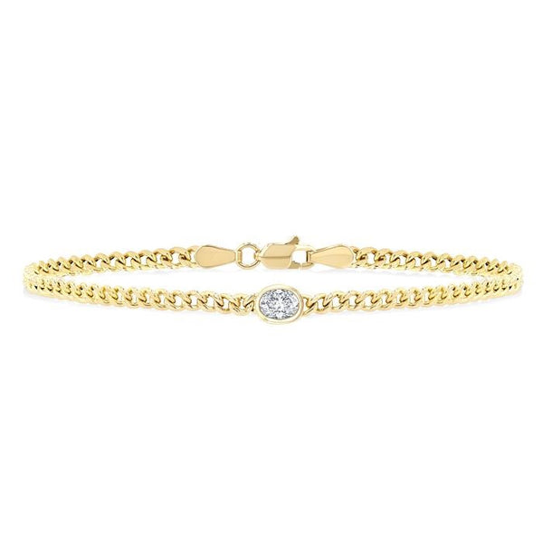 1/4 Ctw Bezel Set Oval Cut Diamond Curb Link Fashion Bracelet in 14K Yellow Gold