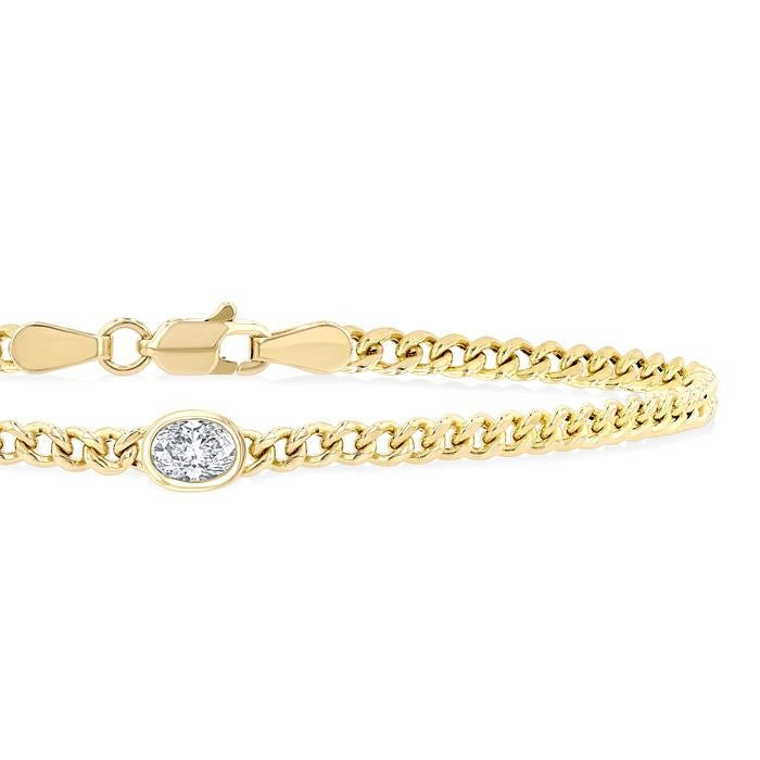 1/4 Ctw Bezel Set Oval Cut Diamond Curb Link Fashion Bracelet in 14K Yellow Gold