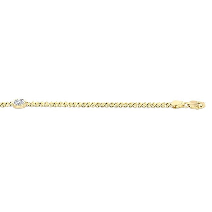 1/4 Ctw Bezel Set Oval Cut Diamond Curb Link Fashion Bracelet in 14K Yellow Gold