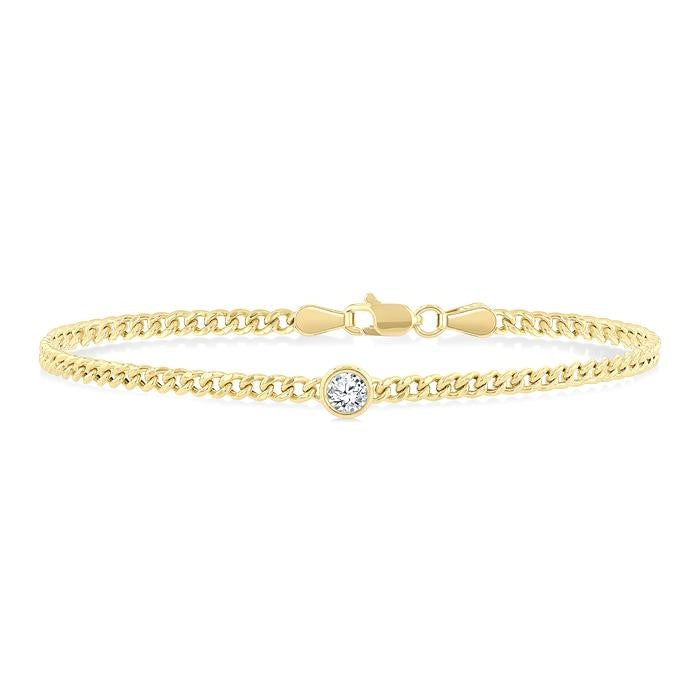 1/4 Ctw Round Cut Diamond Curb Link Bracelet in 14K Yellow Gold