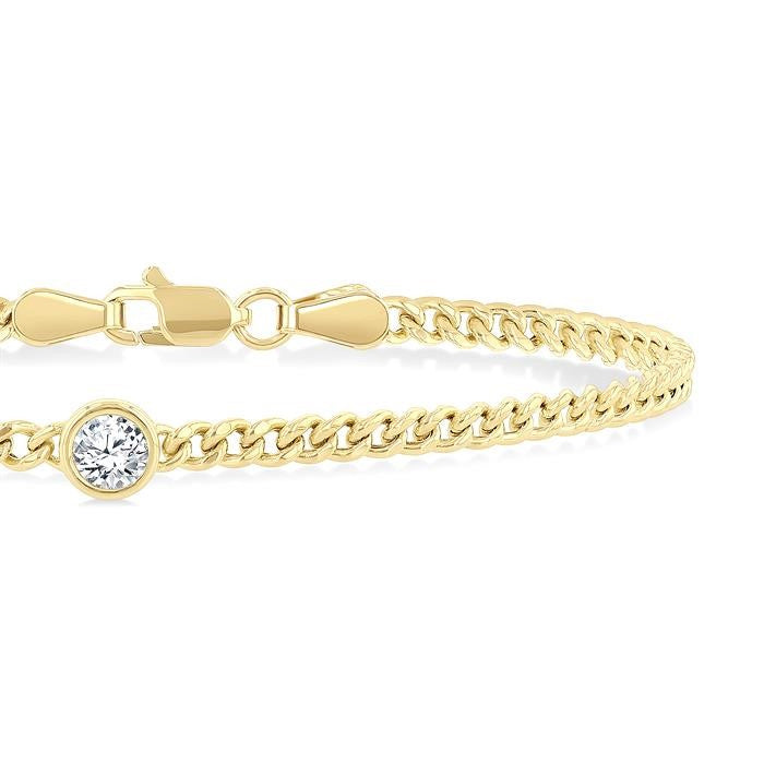 1/4 Ctw Round Cut Diamond Curb Link Bracelet in 14K Yellow Gold