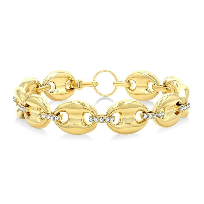 5/8 Ctw Bold Mariner Link Round Cut Diamond Aeris Gold Fashion Bracelet in 14K Yellow Gold