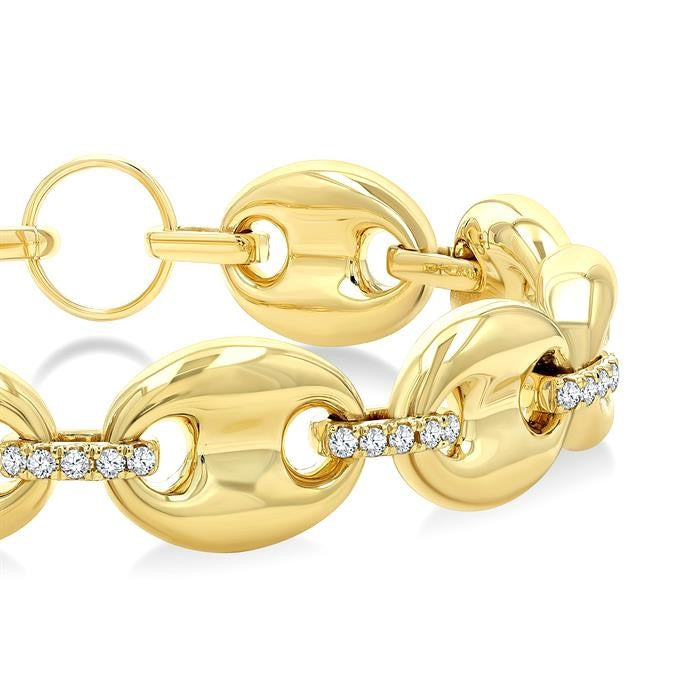 5/8 Ctw Bold Mariner Link Round Cut Diamond Aeris Gold Fashion Bracelet in 14K Yellow Gold