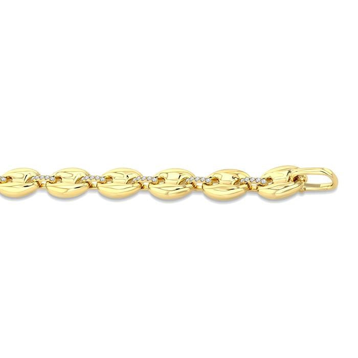 5/8 Ctw Bold Mariner Link Round Cut Diamond Aeris Gold Fashion Bracelet in 14K Yellow Gold