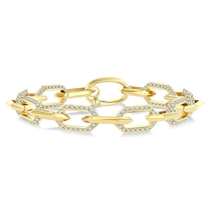 3 Ctw Open Window Hexagon Link Round Cut Diamond Aeris Gold Fashion Bracelet in 14K Yellow Gold