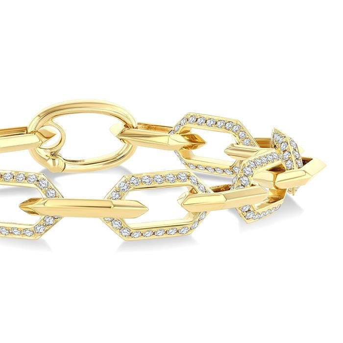 3 Ctw Open Window Hexagon Link Round Cut Diamond Aeris Gold Fashion Bracelet in 14K Yellow Gold