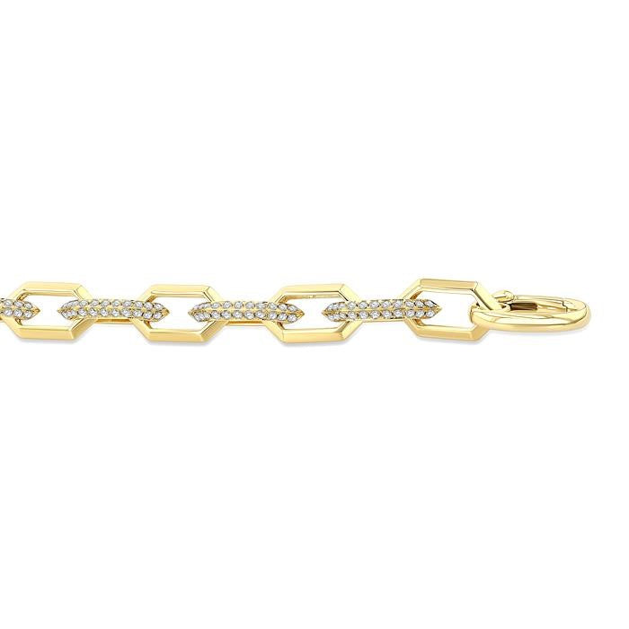 3 Ctw Open Window Hexagon Link Round Cut Diamond Aeris Gold Fashion Bracelet in 14K Yellow Gold