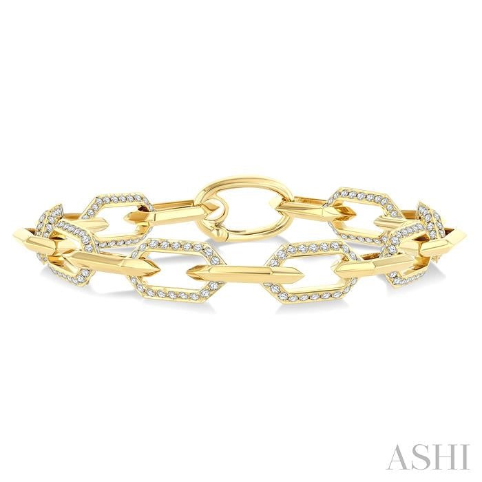 3 Ctw Open Window Hexagon Link Round Cut Diamond Aeris Gold Fashion Bracelet in 14K Yellow Gold