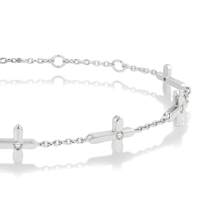 1/6 Ctw Cross Charm Petite Round Cut Diamond Station Bracelet in 10K White Gold