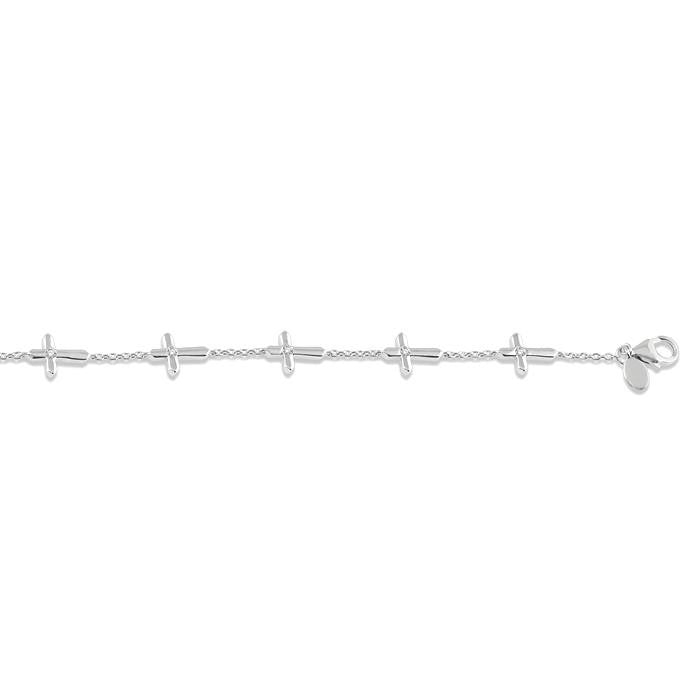 1/6 Ctw Cross Charm Petite Round Cut Diamond Station Bracelet in 10K White Gold