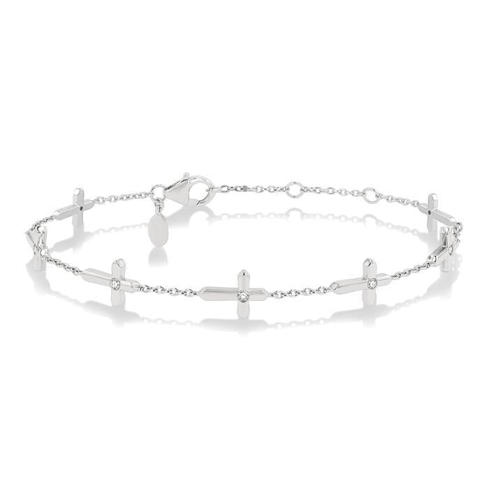 1/6 Ctw Cross Charm Petite Round Cut Diamond Station Bracelet in 10K White Gold